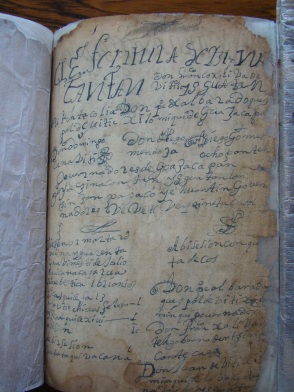 Photograph of a page from the título de Santa María Ixhuatán.