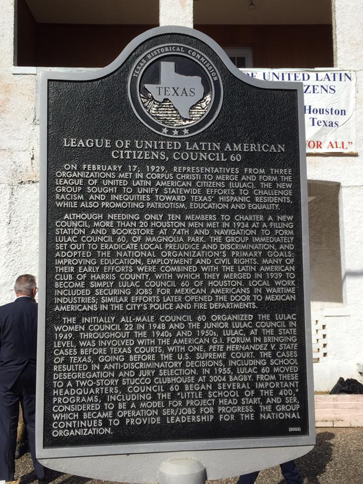Photo of the Texas Historical Commission marker in front of LULAC Council 60 Clubhouse